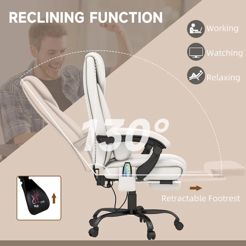Vinsetto Office Desk Chair Recliner, Height Adjustable Movable Lumbar Support with 6-Point Vibrating Massage