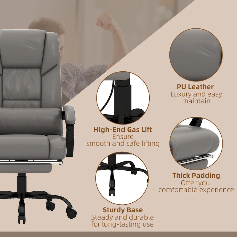 Vinsetto Office Desk Chair Recliner, Height Adjustable Movable Lumbar Support with 6-Point Vibrating Massage