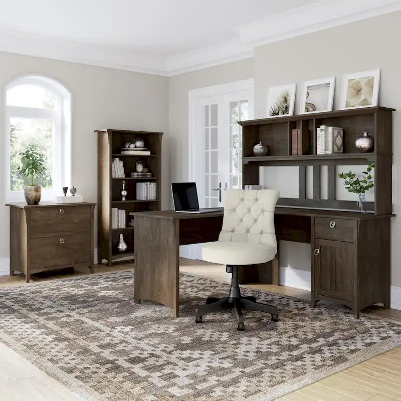 Bush Furniture Salinas 60W L Shaped Desk with Drawers and Storage