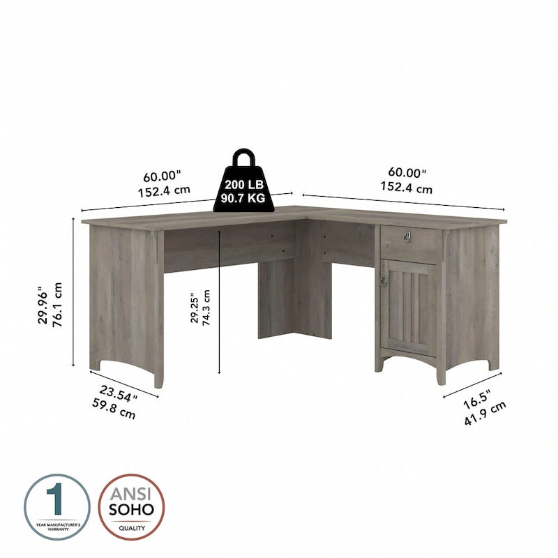 Bush Furniture Salinas 60W L Shaped Desk with Drawers and Storage