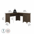 Bush Furniture Salinas 60W L Shaped Desk with Drawers and Storage