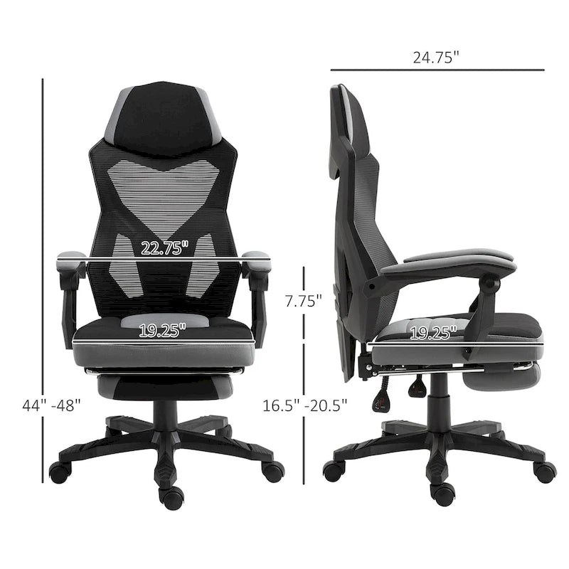 Vinsetto Home Office Chair Adjustable Height Recliner with Retractable Footrest, Mesh Back