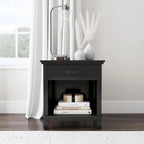 Oak Park 2 Piece Black Wood Queen Bed and Nightstand Set by Homestyles