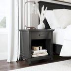Oak Park 2 Piece Black Wood Queen Bed and Nightstand Set by Homestyles