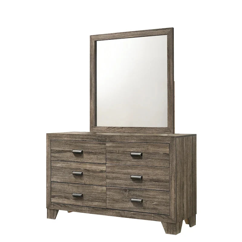 Linette 6 Piece Grey Contemporary Solid Wood And Veneers Fabric Panel Upholstered Bedroom Set