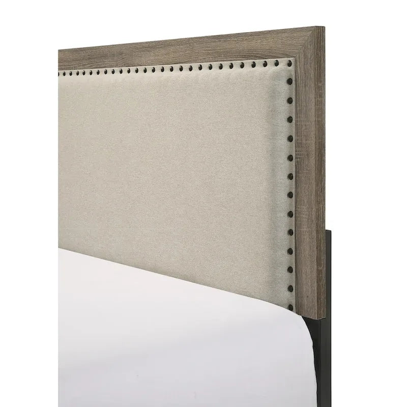 Linette 6 Piece Grey Contemporary Solid Wood And Veneers Fabric Panel Upholstered Bedroom Set