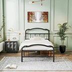 Heavy Duty Anti-Sway 18 Inch High Steel Tube Iron Bed, Double Wave Headboard And Footboard