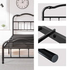 Heavy Duty Anti-Sway 18 Inch High Steel Tube Iron Bed, Double Wave Headboard And Footboard