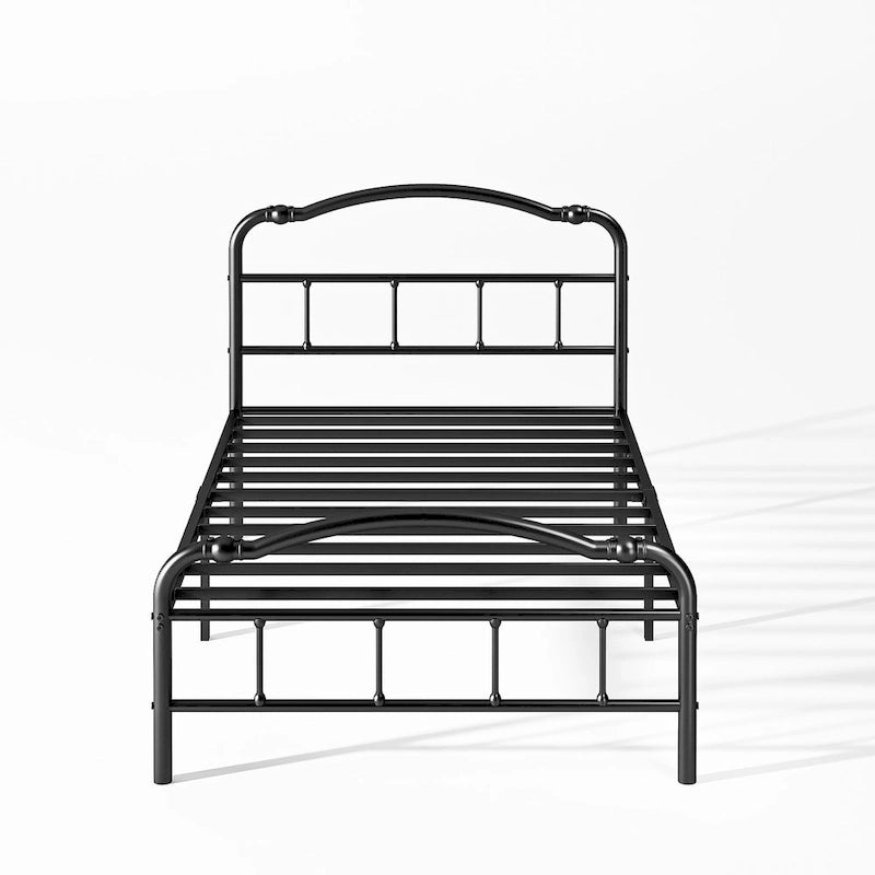 Heavy Duty Anti-Sway 18 Inch High Steel Tube Iron Bed, Double Wave Headboard And Footboard