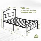 Heavy Duty Anti-Sway 18 Inch High Steel Tube Iron Bed, Double Wave Headboard And Footboard