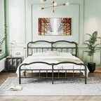 Heavy Duty Anti-Sway 18 Inch High Steel Tube Iron Bed, Double Wave Headboard And Footboard