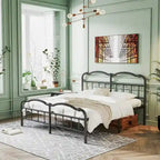 Heavy Duty Anti-Sway 18 Inch High Steel Tube Iron Bed, Double Wave Headboard And Footboard