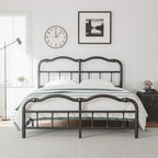 Heavy Duty Anti-Sway 18 Inch High Steel Tube Iron Bed, Double Wave Headboard And Footboard