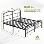 Heavy Duty Anti-Sway 18 Inch High Steel Tube Iron Bed, Double Wave Headboard And Footboard