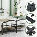 Heavy Duty Anti-Sway 18 Inch High Steel Tube Iron Bed, Double Wave Headboard And Footboard