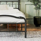 Heavy Duty Anti-Sway 18 Inch High Steel Tube Iron Bed, Double Wave Headboard And Footboard