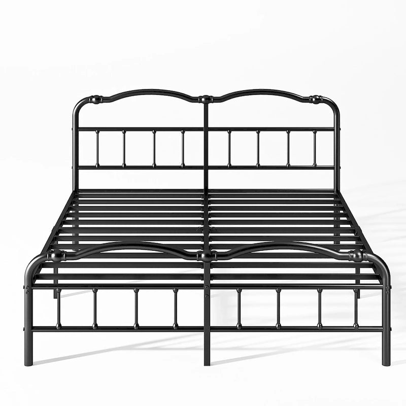 Heavy Duty Anti-Sway 18 Inch High Steel Tube Iron Bed, Double Wave Headboard And Footboard
