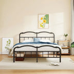 Heavy Duty Anti-Sway 18 Inch High Steel Tube Iron Bed, Double Wave Headboard And Footboard