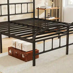 Heavy Duty Anti-Sway 18 Inch High Steel Tube Iron Bed, Double Wave Headboard And Footboard