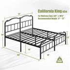 Heavy Duty Anti-Sway 18 Inch High Steel Tube Iron Bed, Double Wave Headboard And Footboard