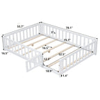 Full Size Wooden Floor Platform Bed with Fence and Door for Kids