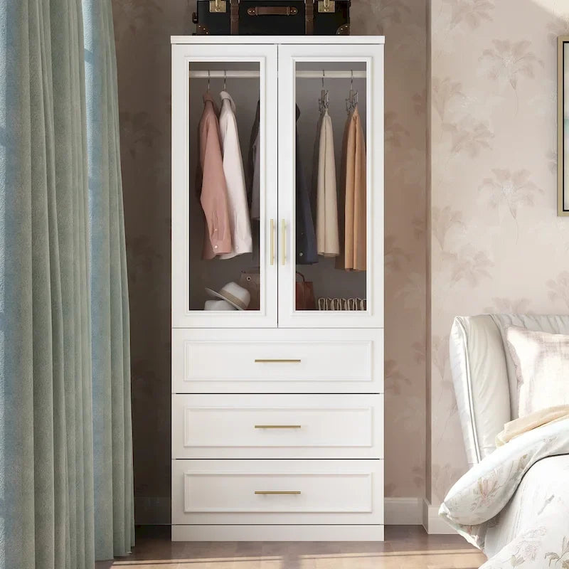 74.8 H Large Modular Wardrobe Cloest Armoire Cabinet Glass Door