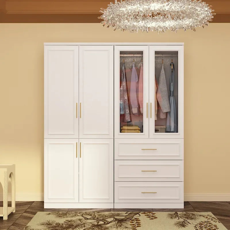 74.8 H Large Modular Wardrobe Cloest Armoire Cabinet Glass Door