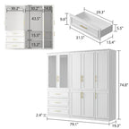 74.8 H Large Modular Wardrobe Cloest Armoire Cabinet Glass Door
