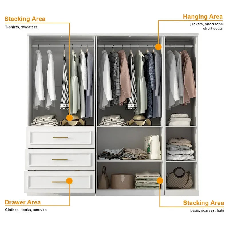 74.8 H Large Modular Wardrobe Cloest Armoire Cabinet Glass Door