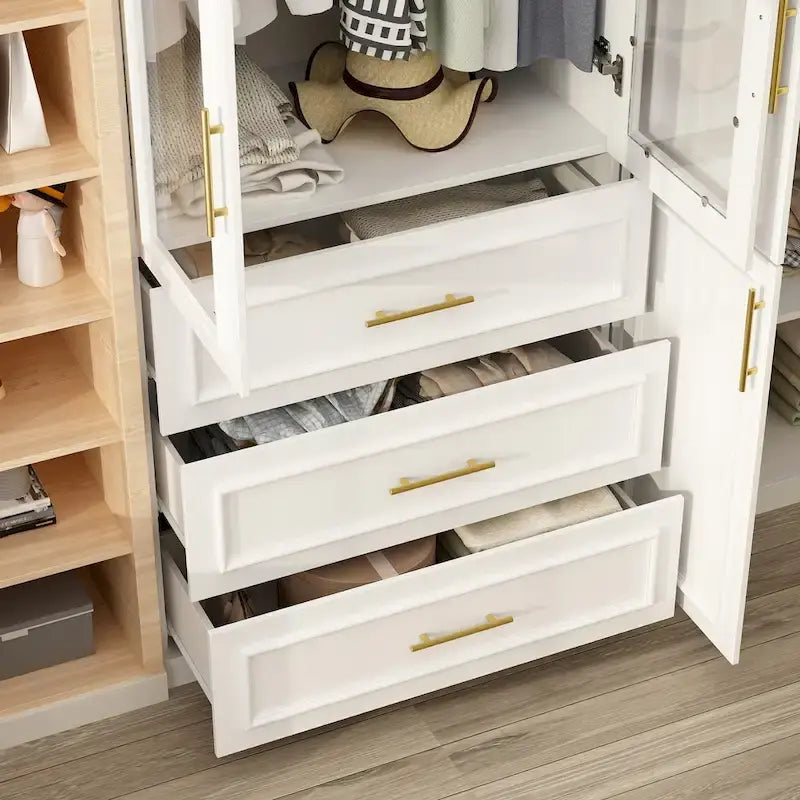 74.8 H Large Modular Wardrobe Cloest Armoire Cabinet Glass Door