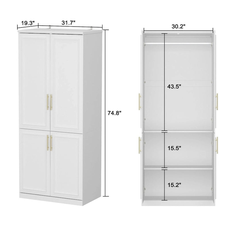 74.8 H Large Modular Wardrobe Cloest Armoire Cabinet Glass Door