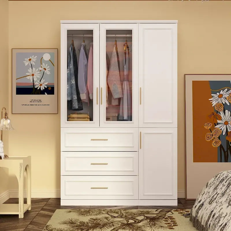 74.8 H Large Modular Wardrobe Cloest Armoire Cabinet Glass Door