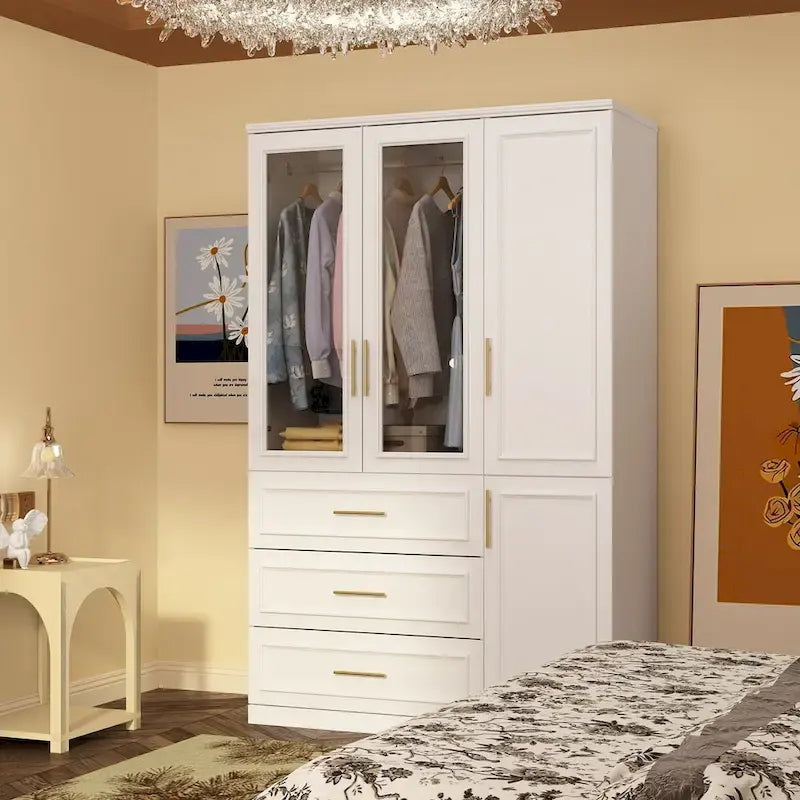 74.8 H Large Modular Wardrobe Cloest Armoire Cabinet Glass Door