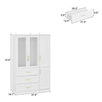 74.8 H Large Modular Wardrobe Cloest Armoire Cabinet Glass Door