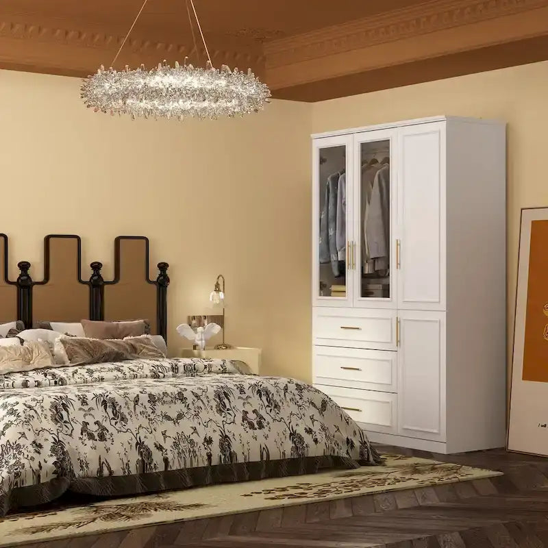 74.8 H Large Modular Wardrobe Cloest Armoire Cabinet Glass Door