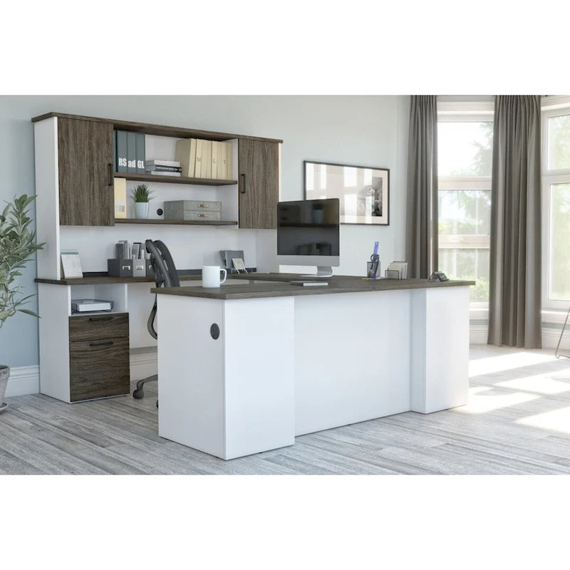 Bestar Norma 71W U or L-Shaped Executive Desk with Hutch