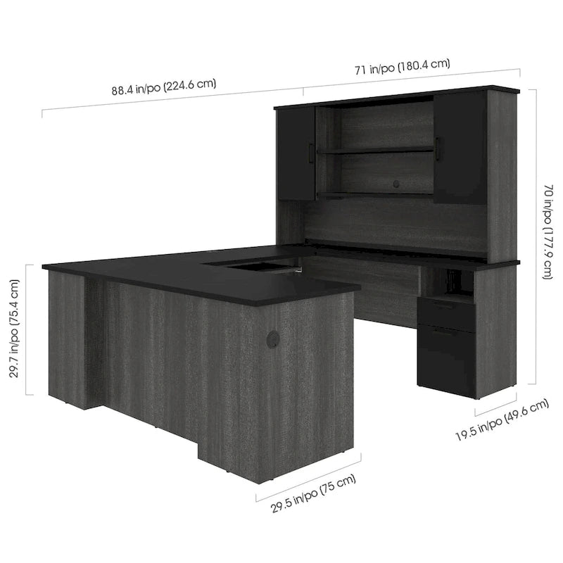 Bestar Norma 71W U or L-Shaped Executive Desk with Hutch