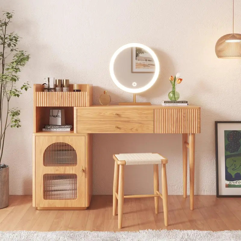 Vanity Set Makeup Table with 3 Drawers, Wood