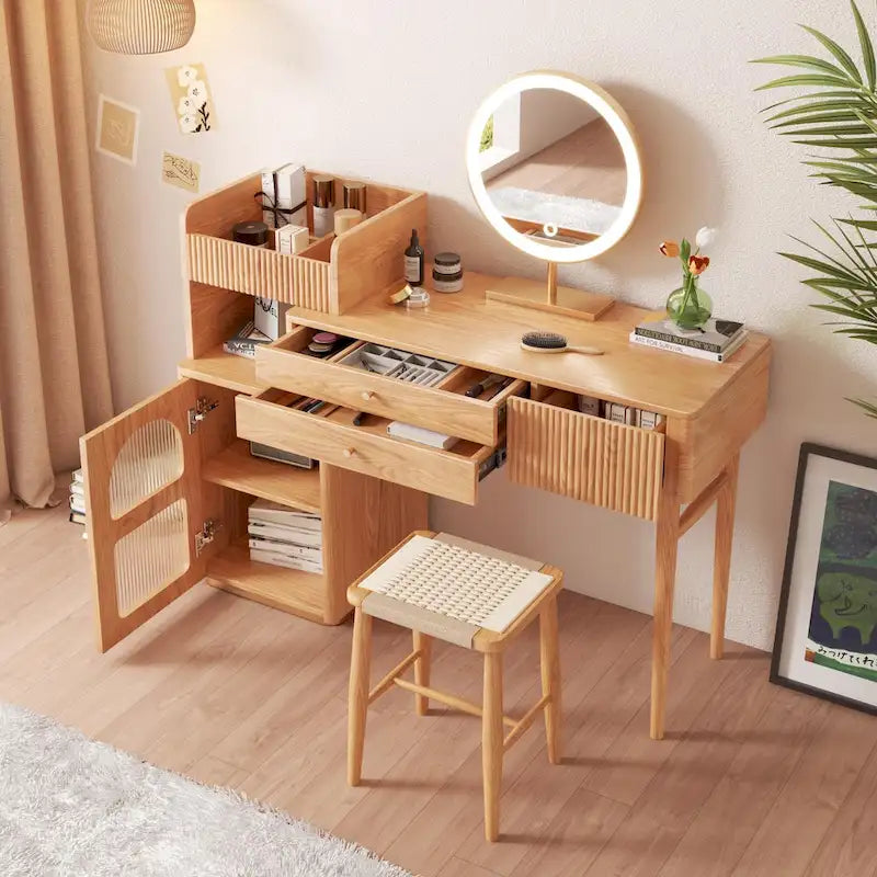 Vanity Set Makeup Table with 3 Drawers, Wood