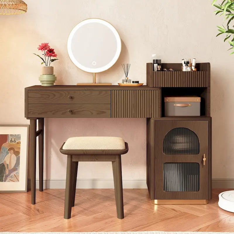 Vanity Set Makeup Table with 3 Drawers, Wood
