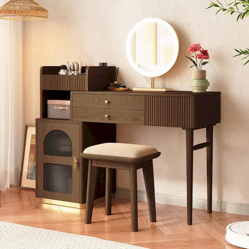 Vanity Set Makeup Table with 3 Drawers, Wood