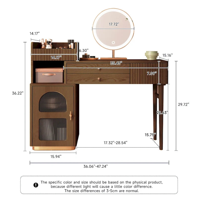 Vanity Set Makeup Table with 3 Drawers, Wood
