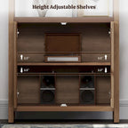 SICOTAS 5 Tier Adjustable Bookshelf with Rattan Storage Cabinet