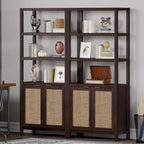 SICOTAS 5 Tier Adjustable Bookshelf with Rattan Storage Cabinet
