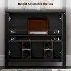 SICOTAS 5 Tier Adjustable Bookshelf with Rattan Storage Cabinet