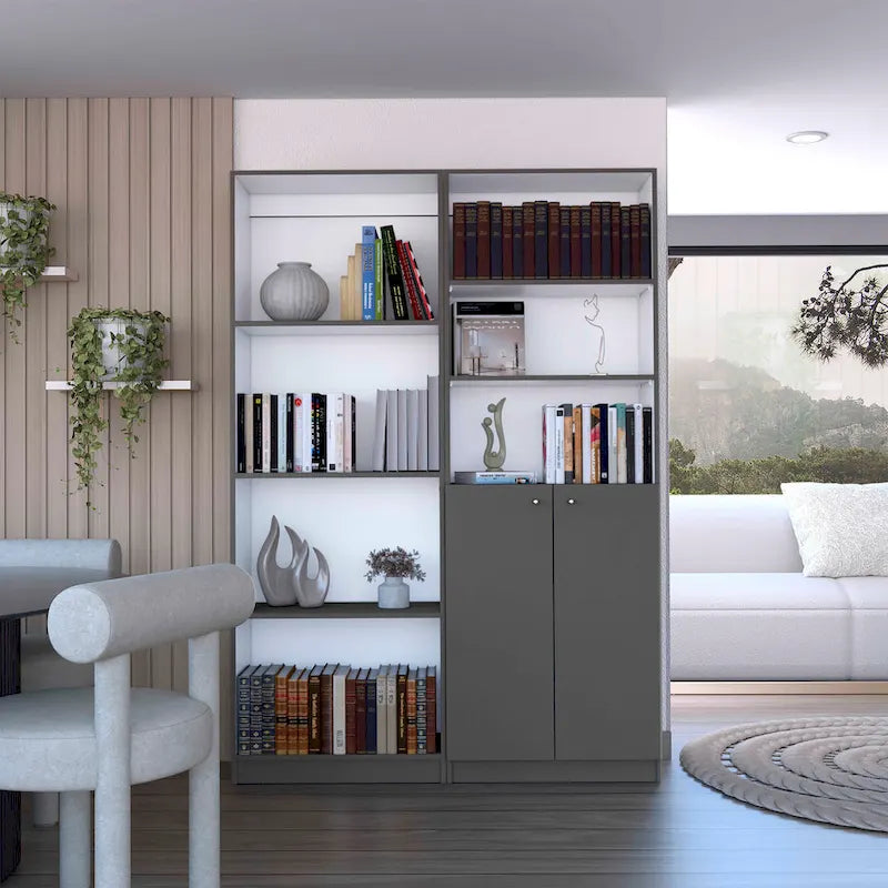 Kenyon Tall 4-Shelf wide and Cabinet Bookcase Set of 2