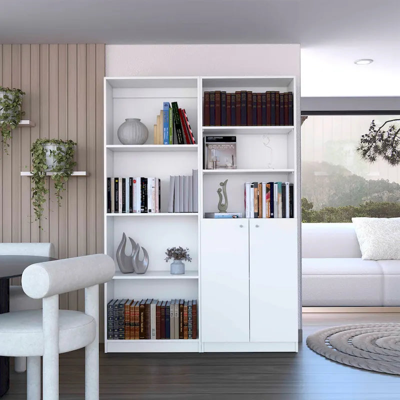 Kenyon Tall 4-Shelf wide and Cabinet Bookcase Set of 2