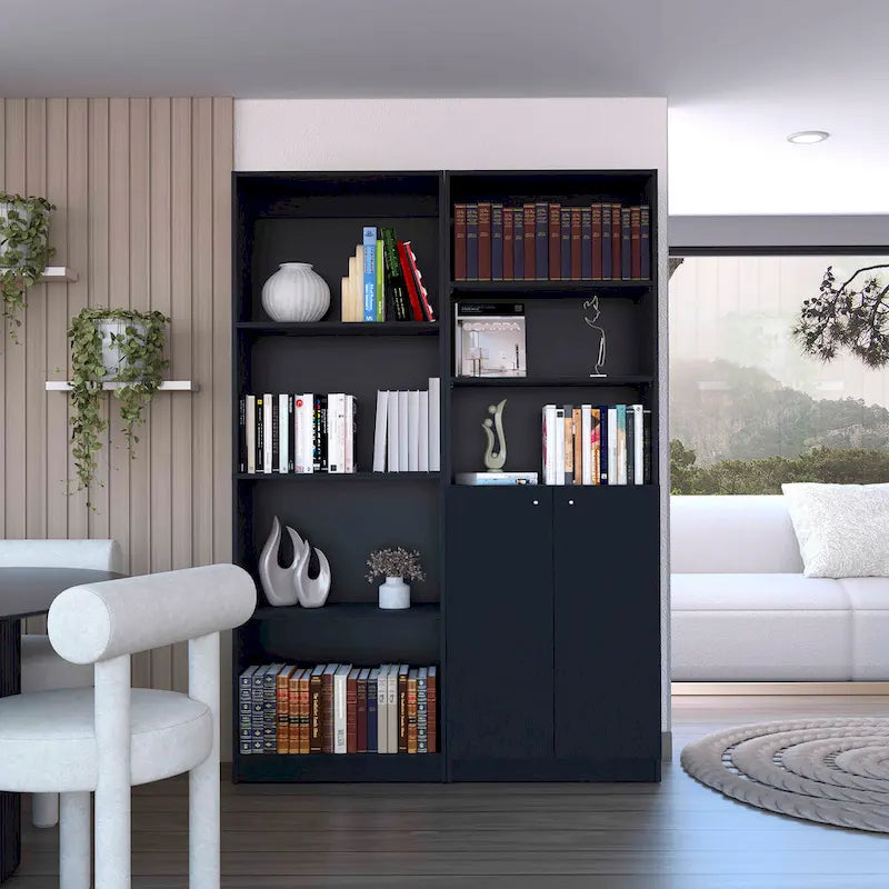 Kenyon Tall 4-Shelf wide and Cabinet Bookcase Set of 2