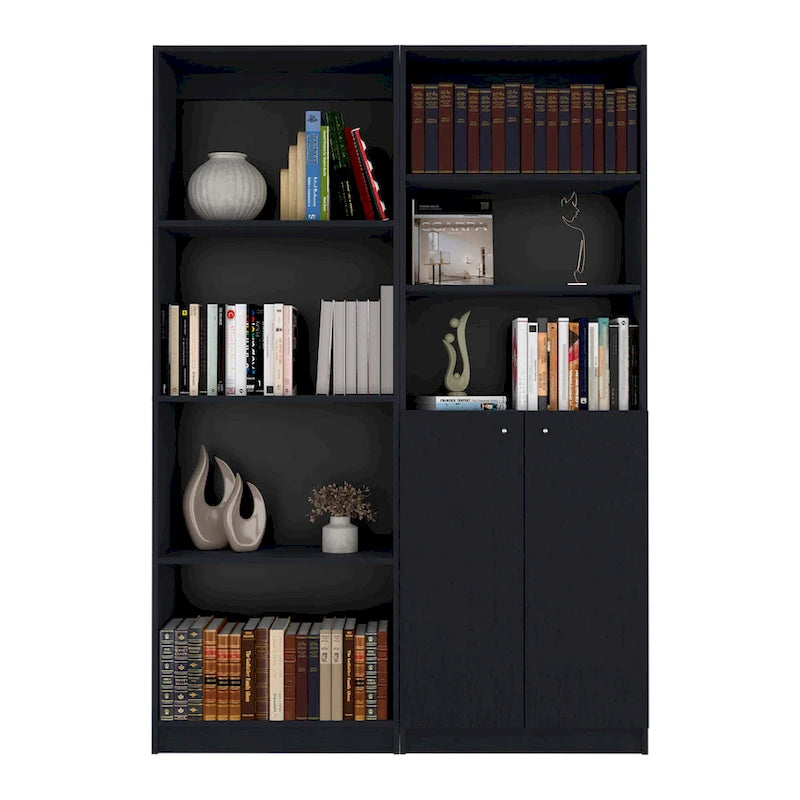 Kenyon Tall 4-Shelf wide and Cabinet Bookcase Set of 2