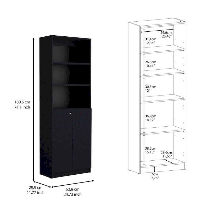 Kenyon Tall 4-Shelf wide and Cabinet Bookcase Set of 2